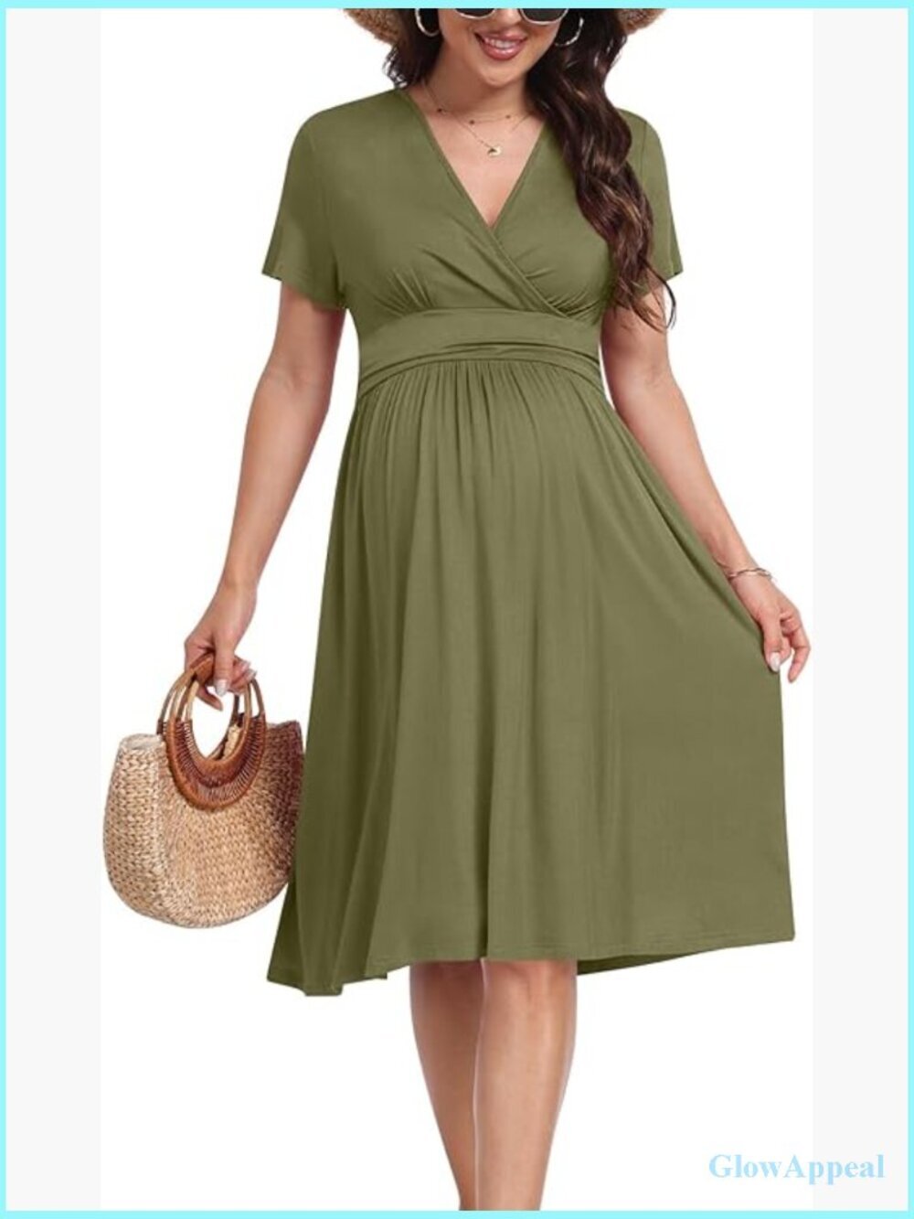 Maternity Nursing Dress Wrap V-Neck Short Sleeve Summer Casual